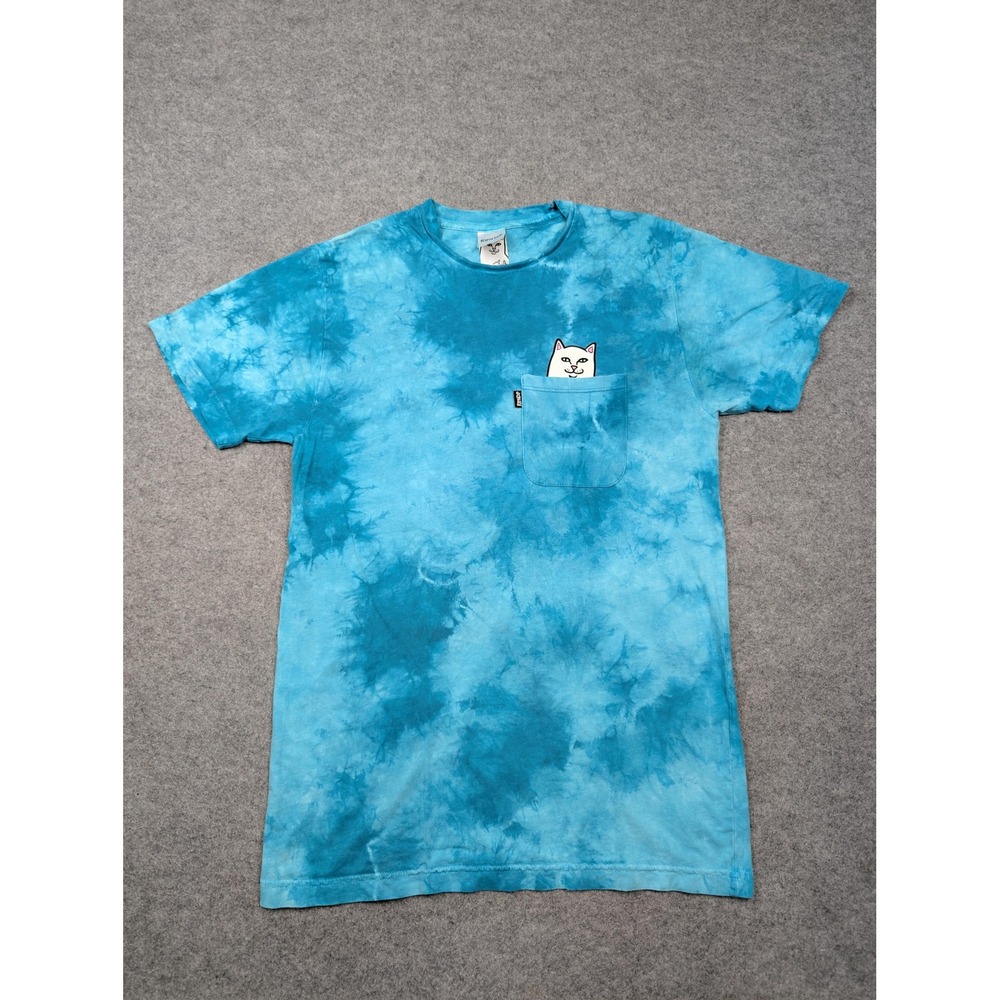 RIPNDIP Shirt Mens Medium Blue Tie Dye Pocket Lord Nermal Cat Graphic Tee Skate